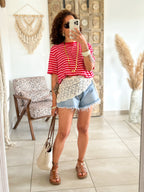 T-shirt Jody - Rayé rouge & rose