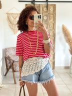 T-shirt Jody - Rayé rouge & rose