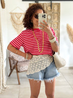 T-shirt Jody - Rayé rouge & rose