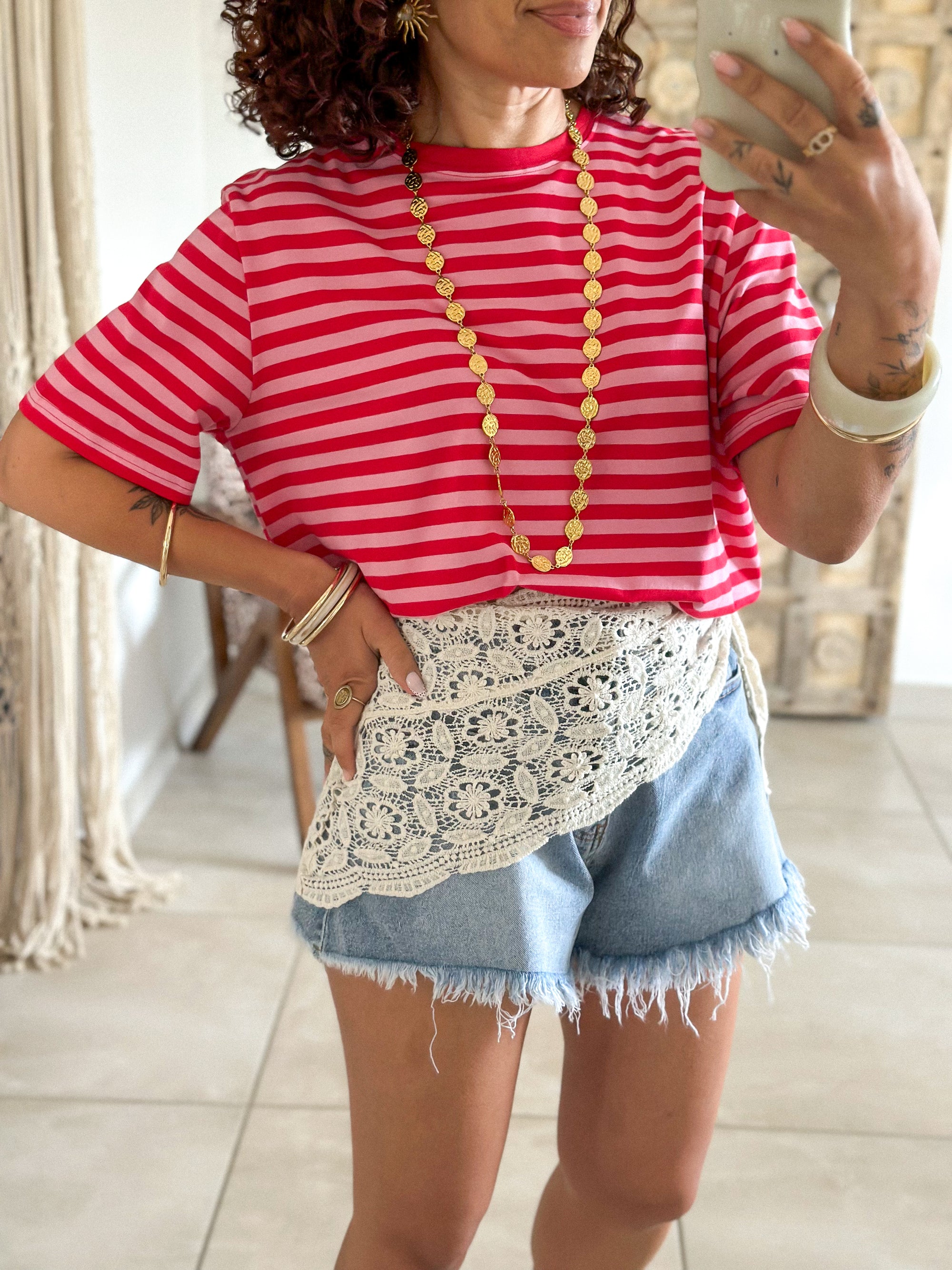 T-shirt Jody - Rayé rouge & rose