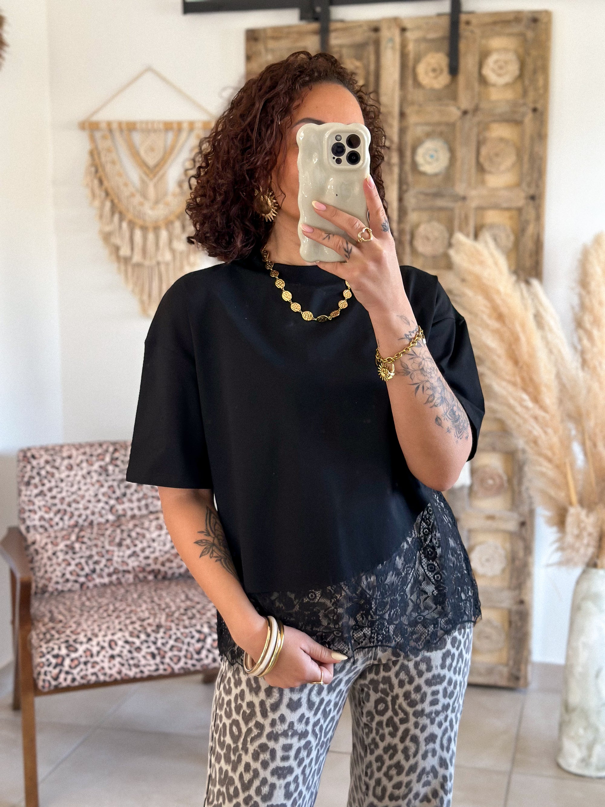 T-shirt Solene - Dentelle noir