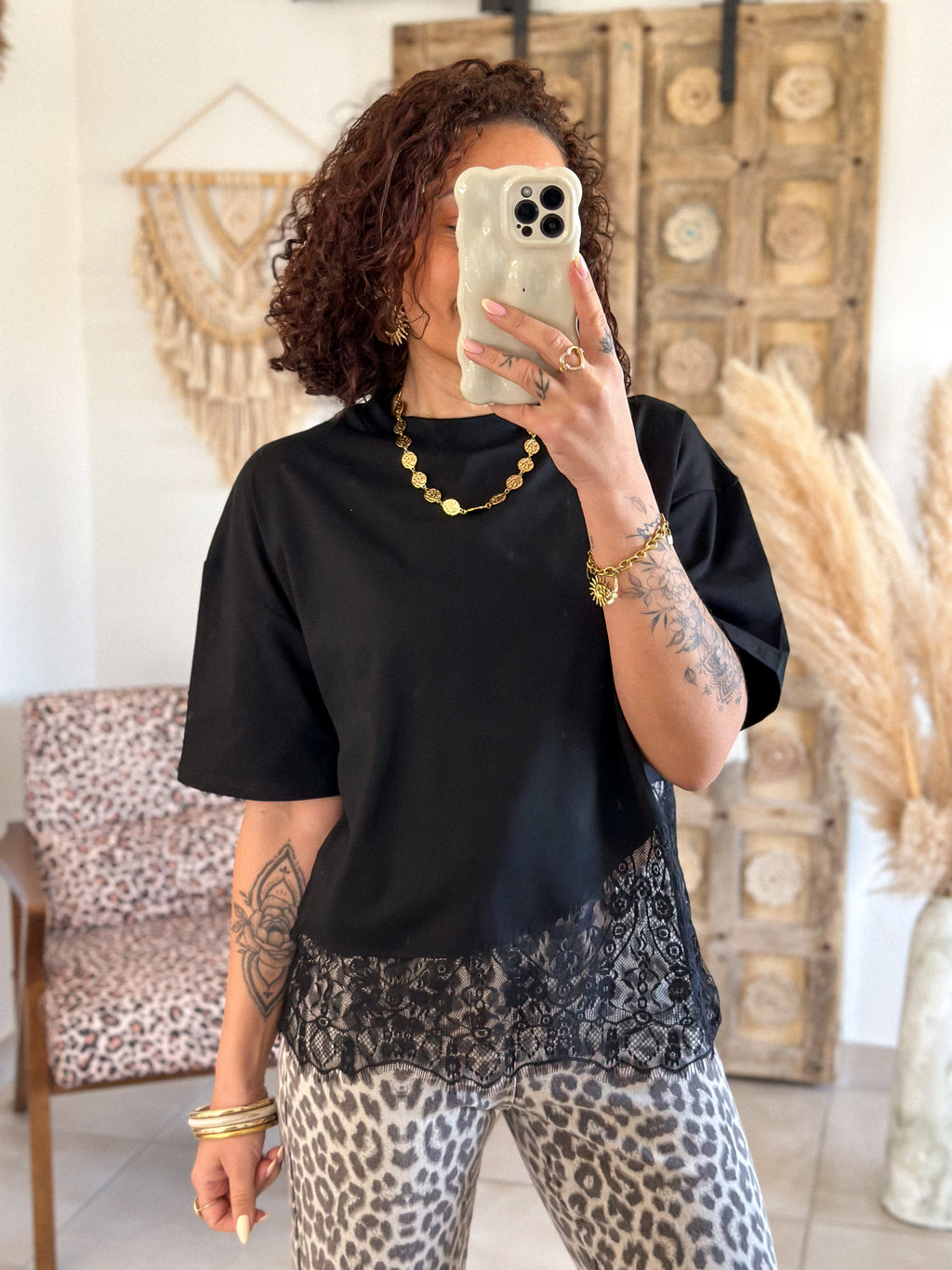 T-shirt Solene - Dentelle noir