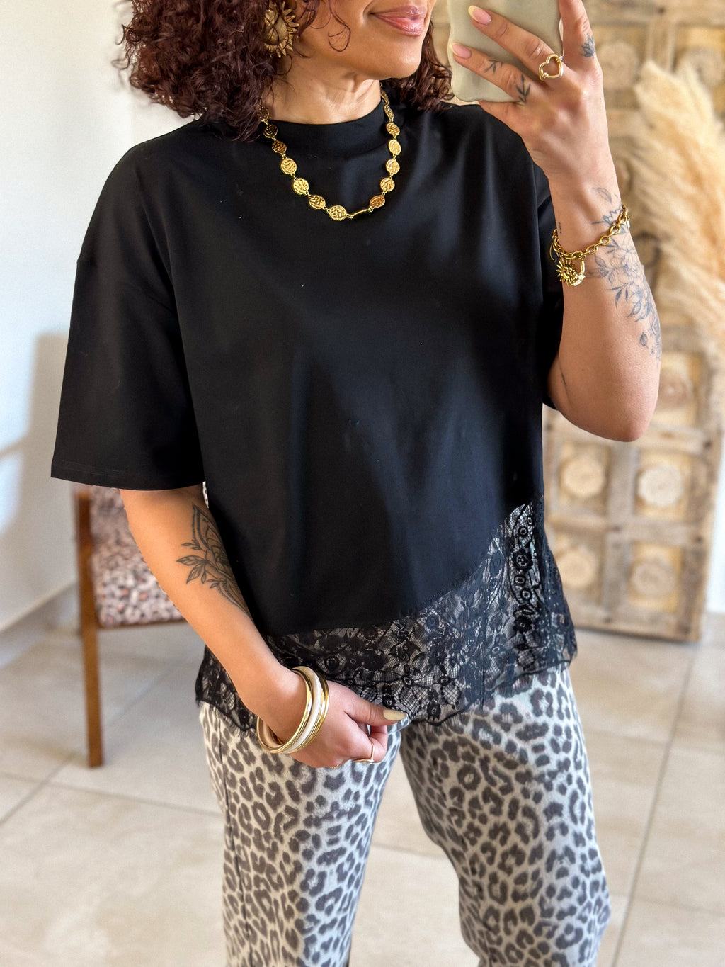 T-shirt Solene - Dentelle noir