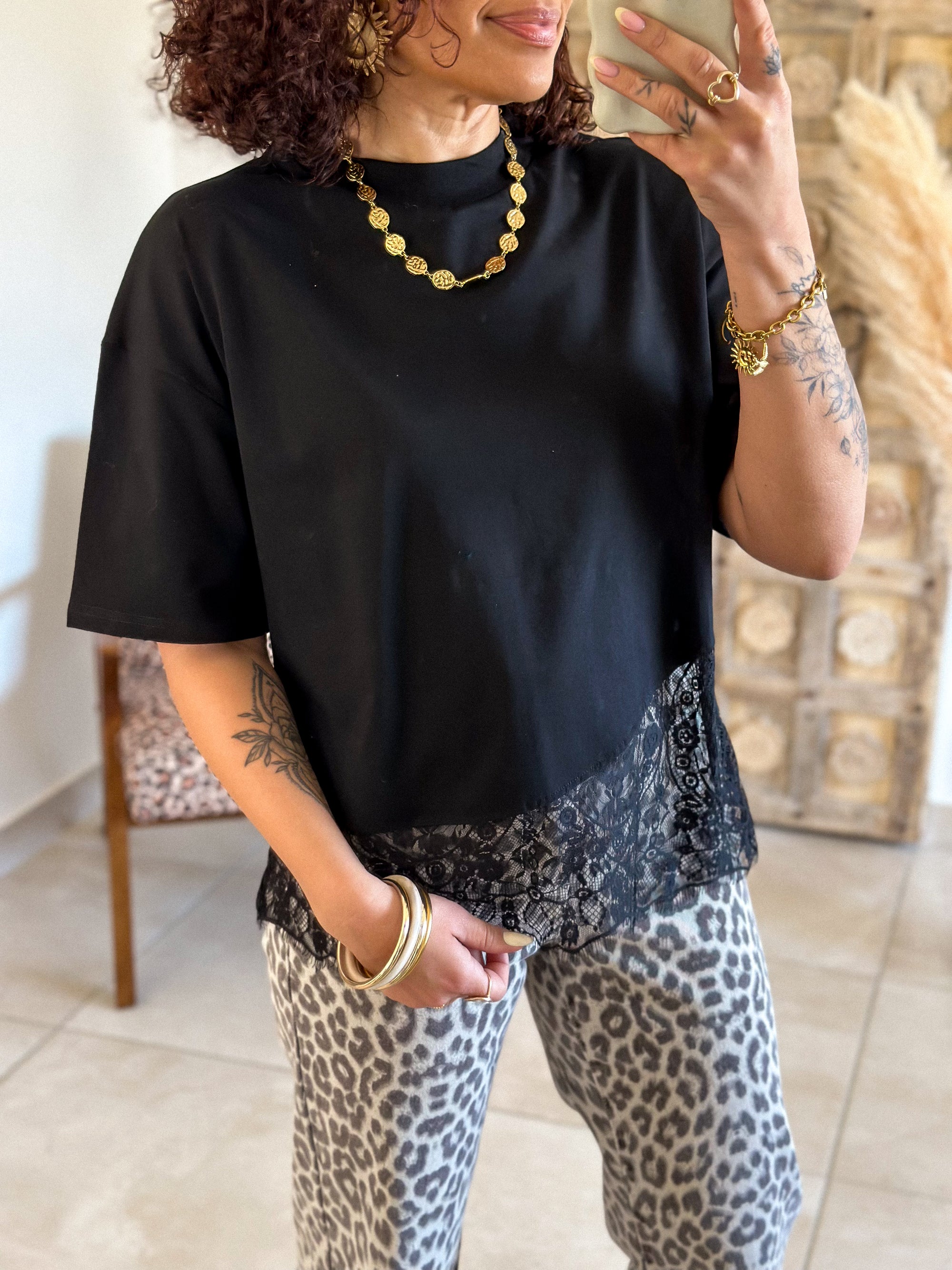 T-shirt Solene - Dentelle noir