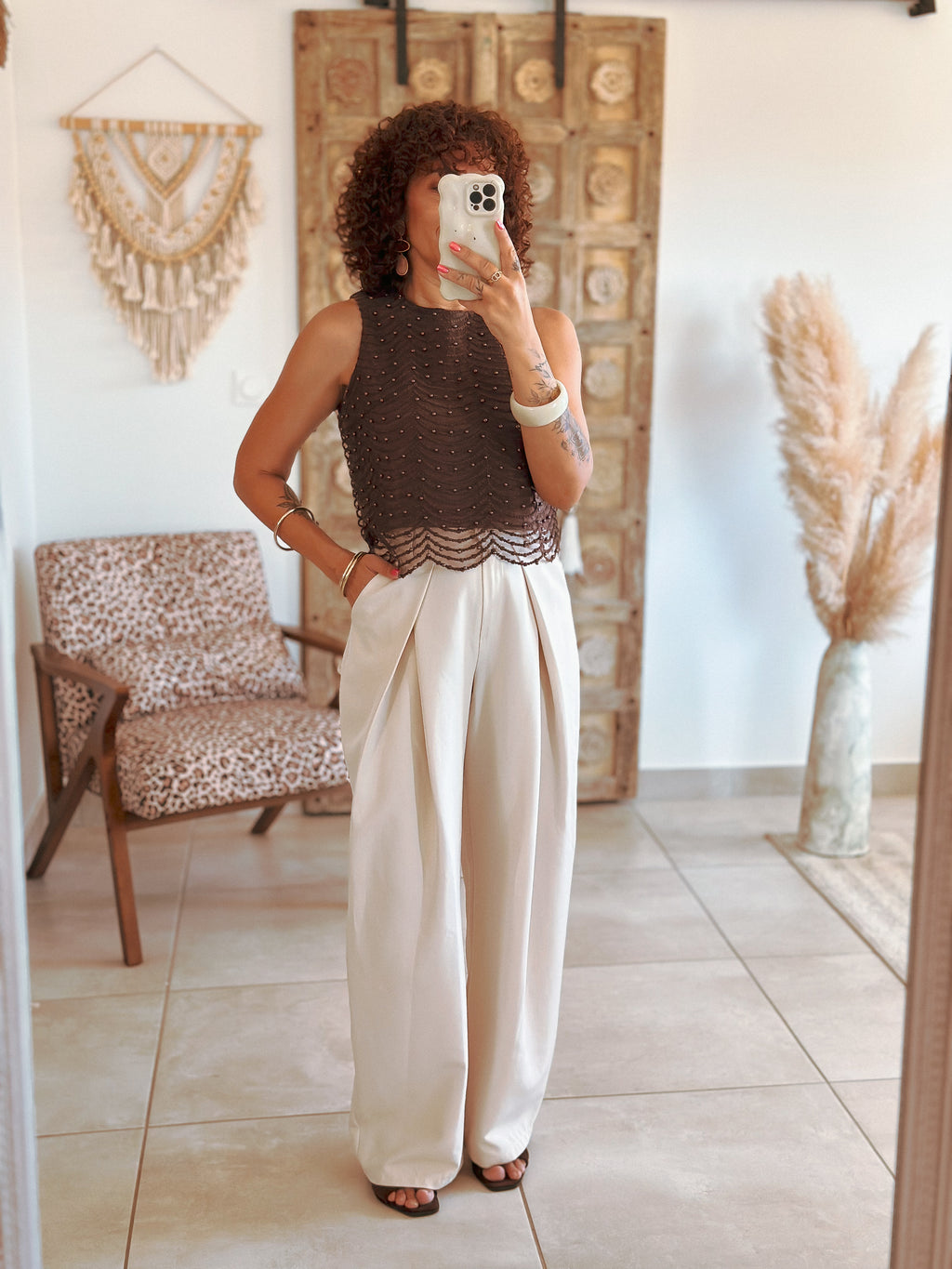 Top Amanda - Marron à perles