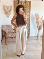Top Amanda - Marron à perles