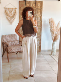 Top Amanda - Marron à perles