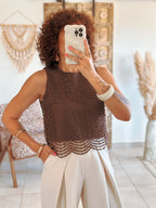 Top Amanda - Marron à perles