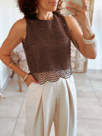 Top Amanda - Marron à perles