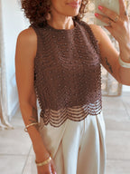 Top Amanda - Marron à perles