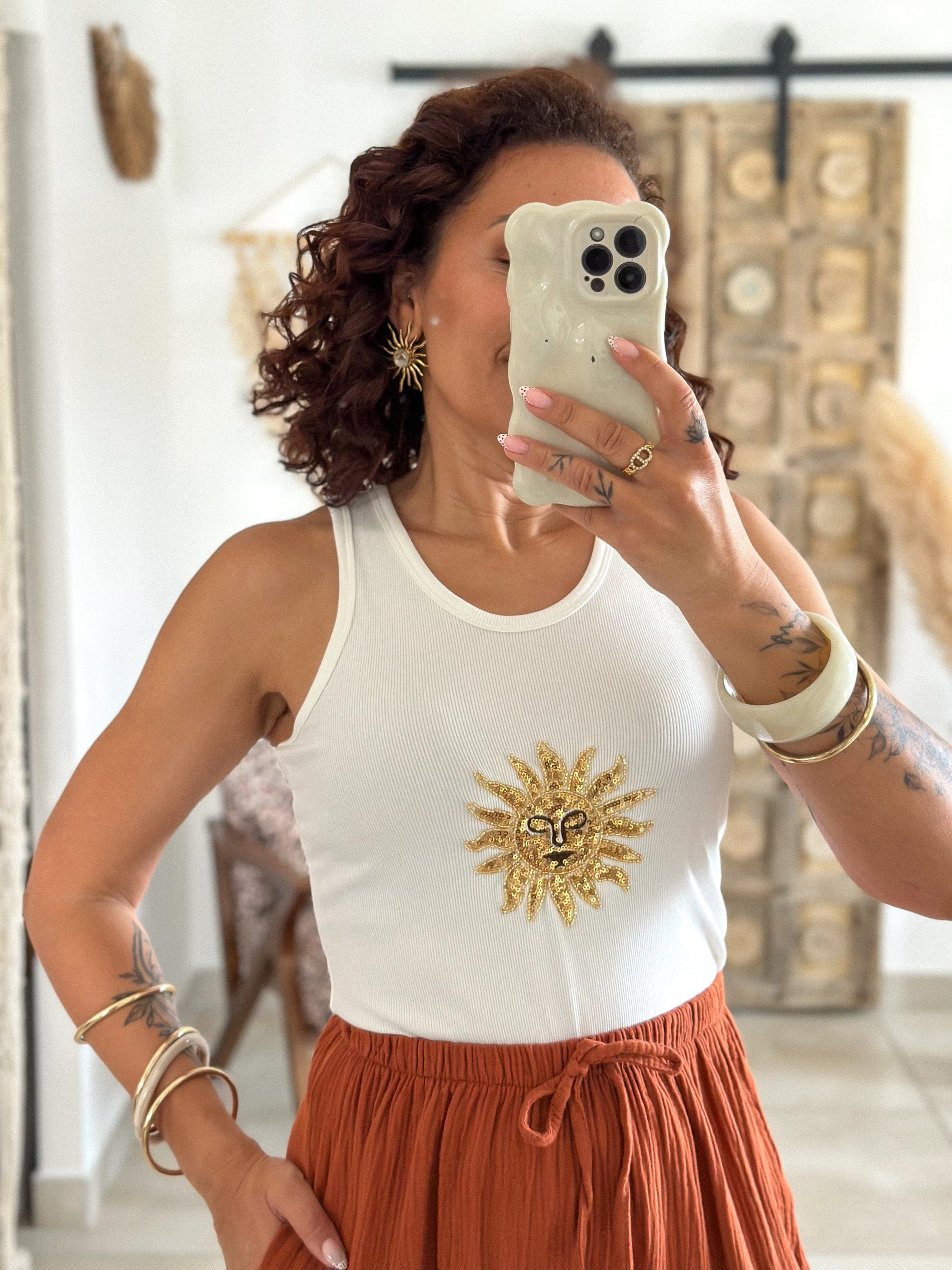 Top Shine - Blanc soleil sequins