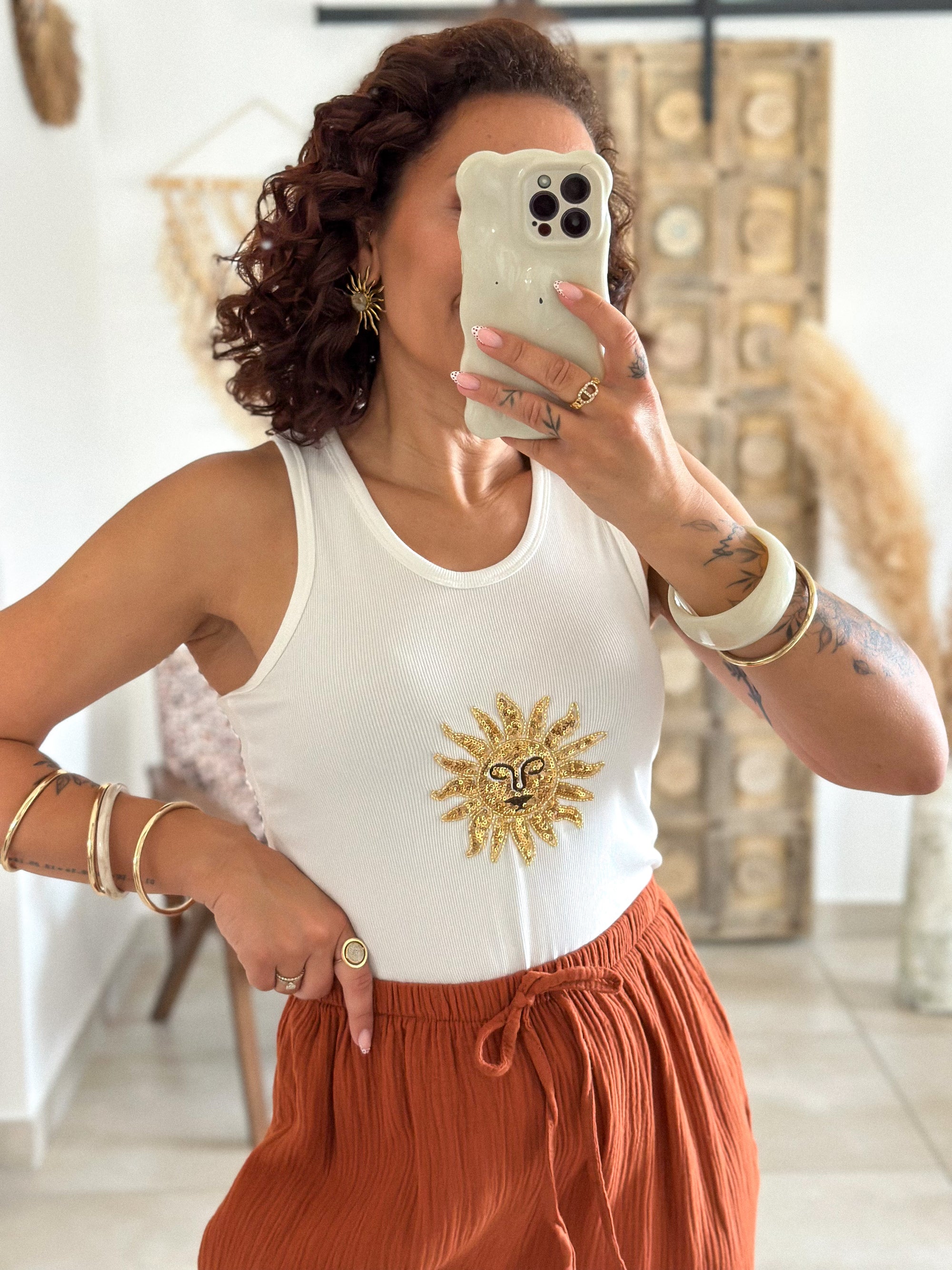 Top Shine - Blanc soleil sequins