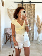 Top Mellie - Jaune col twisté V