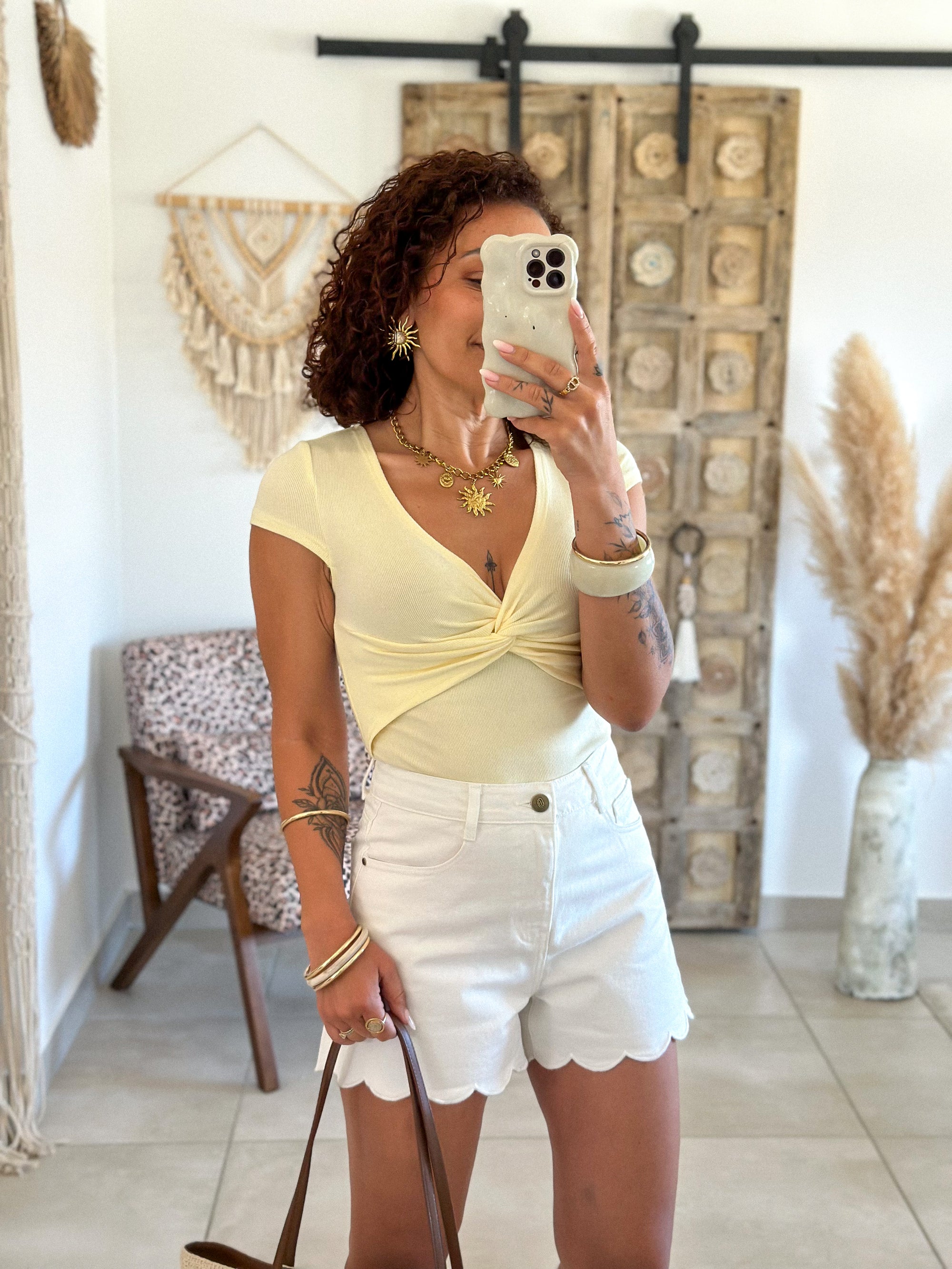 Top Mellie - Jaune col twisté V