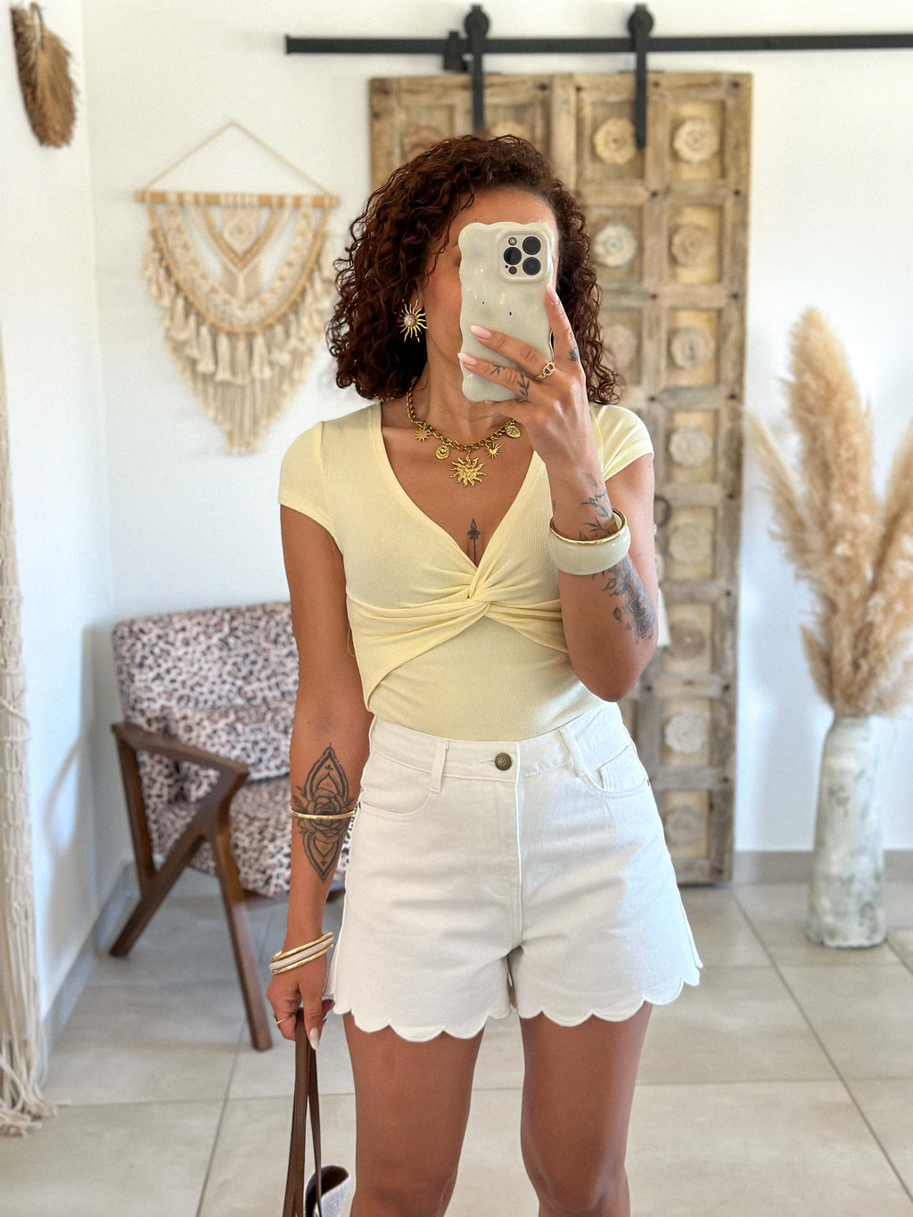 Top Mellie - Jaune col twisté V