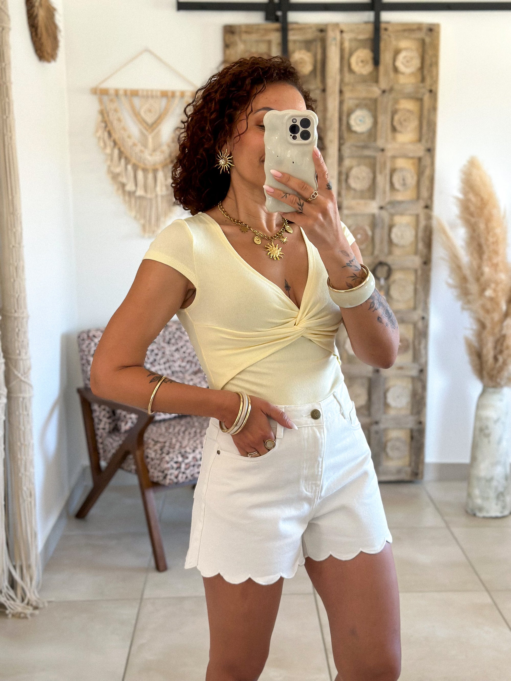 Top Mellie - Jaune col twisté V