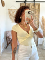 Top Mellie - Jaune col twisté V