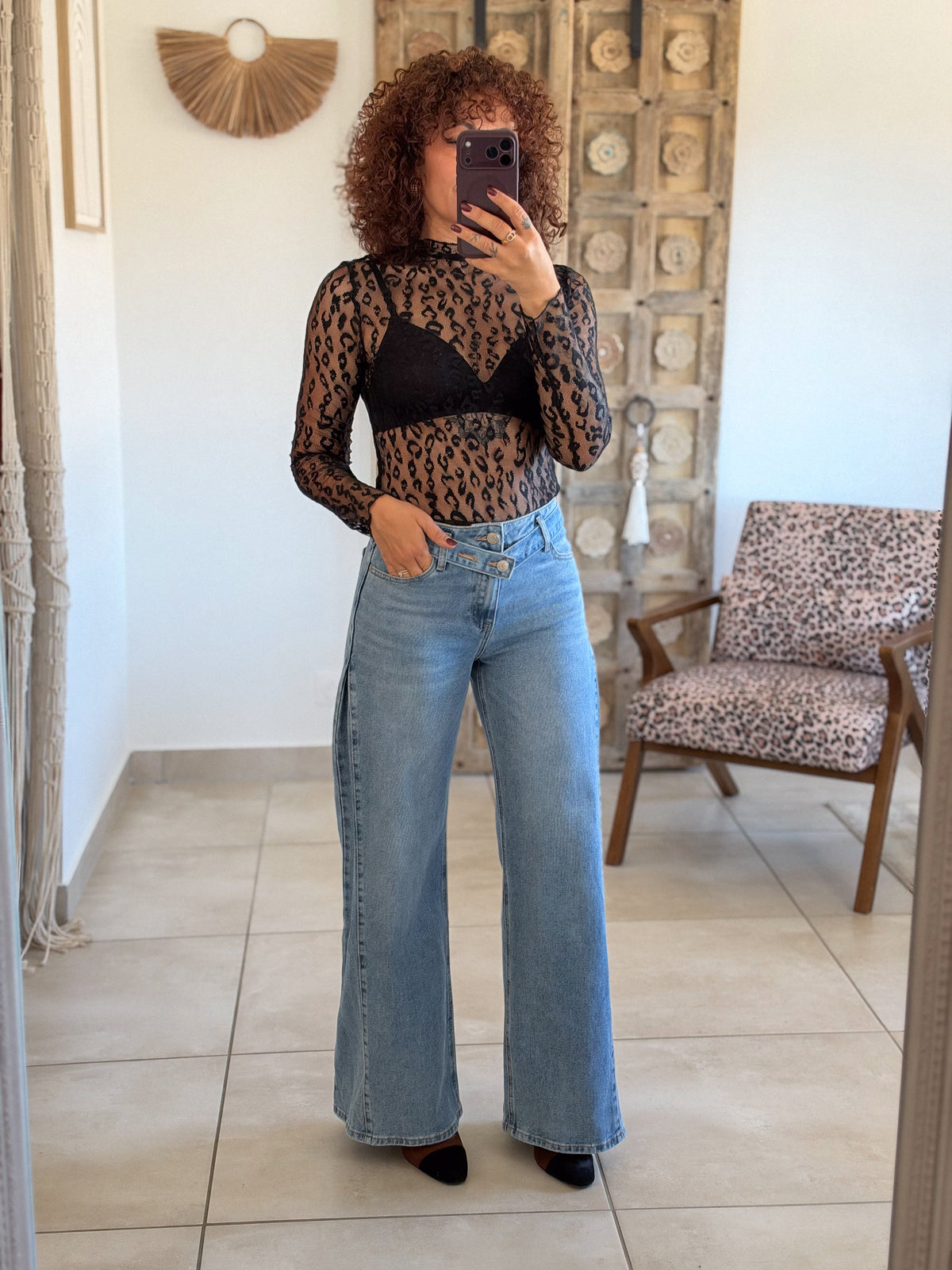 Top Leana – Dentelle leopard noir