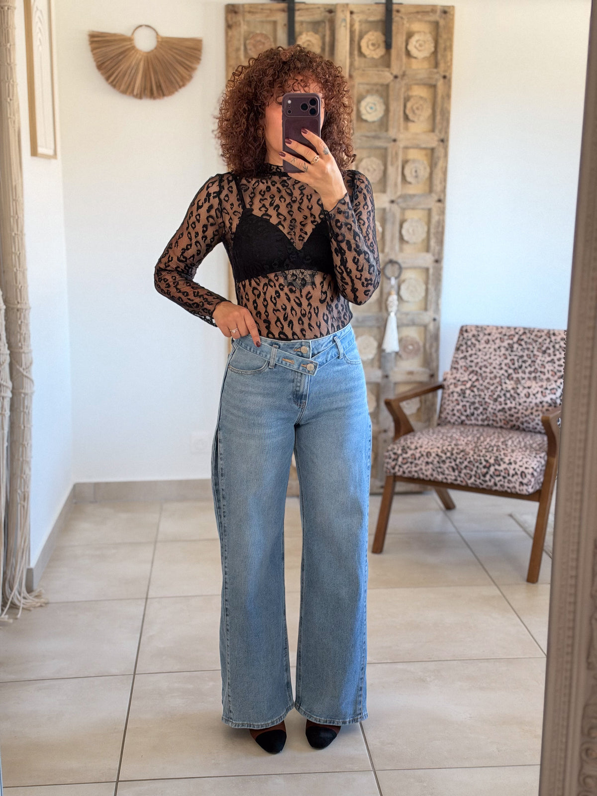 Top Leana – Dentelle leopard noir