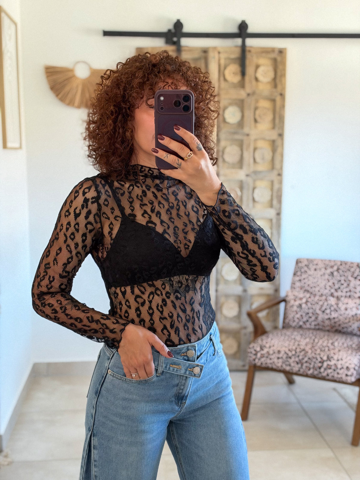 Top Leana – Dentelle leopard noir