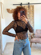 Top Leana – Dentelle leopard noir