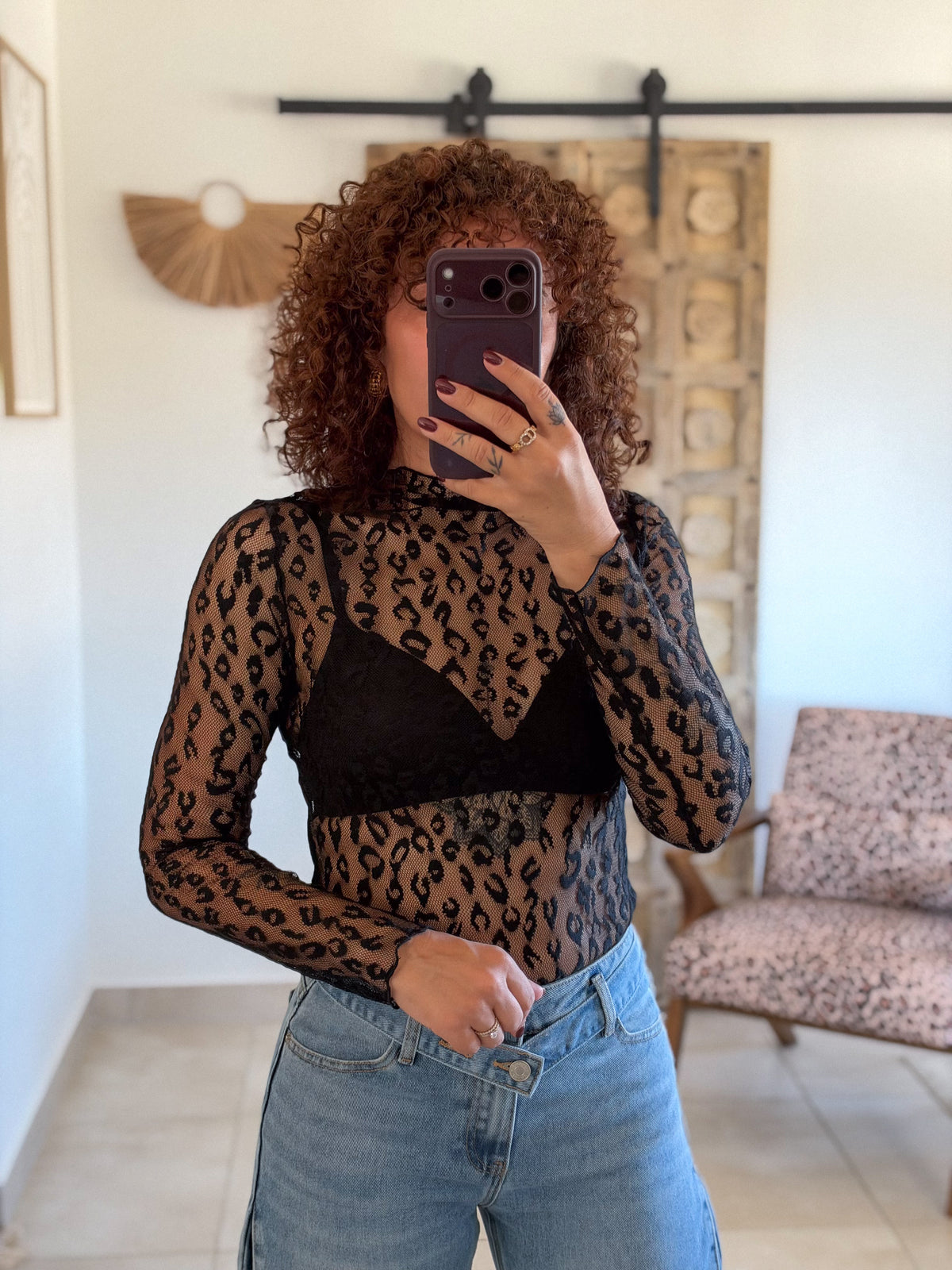 Top Leana – Dentelle leopard noir
