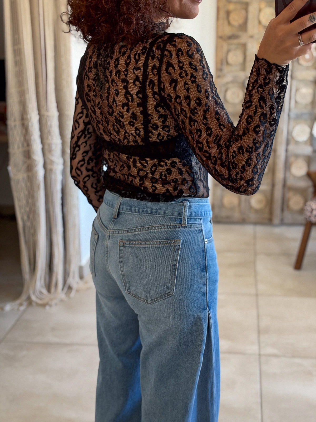 Top Leana – Dentelle leopard noir
