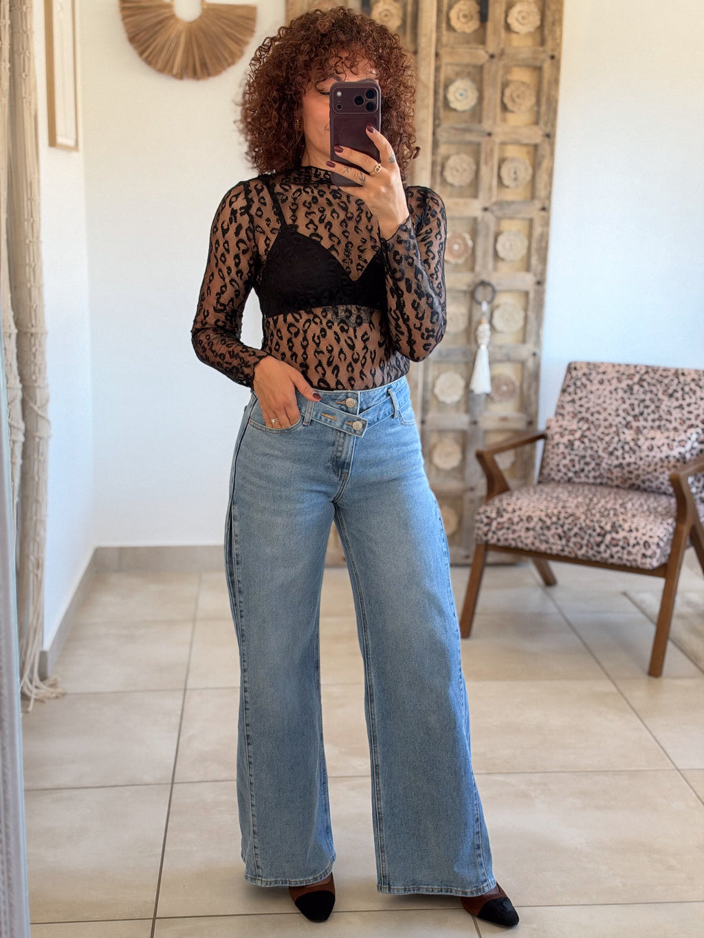 Top Leana – Dentelle leopard noir