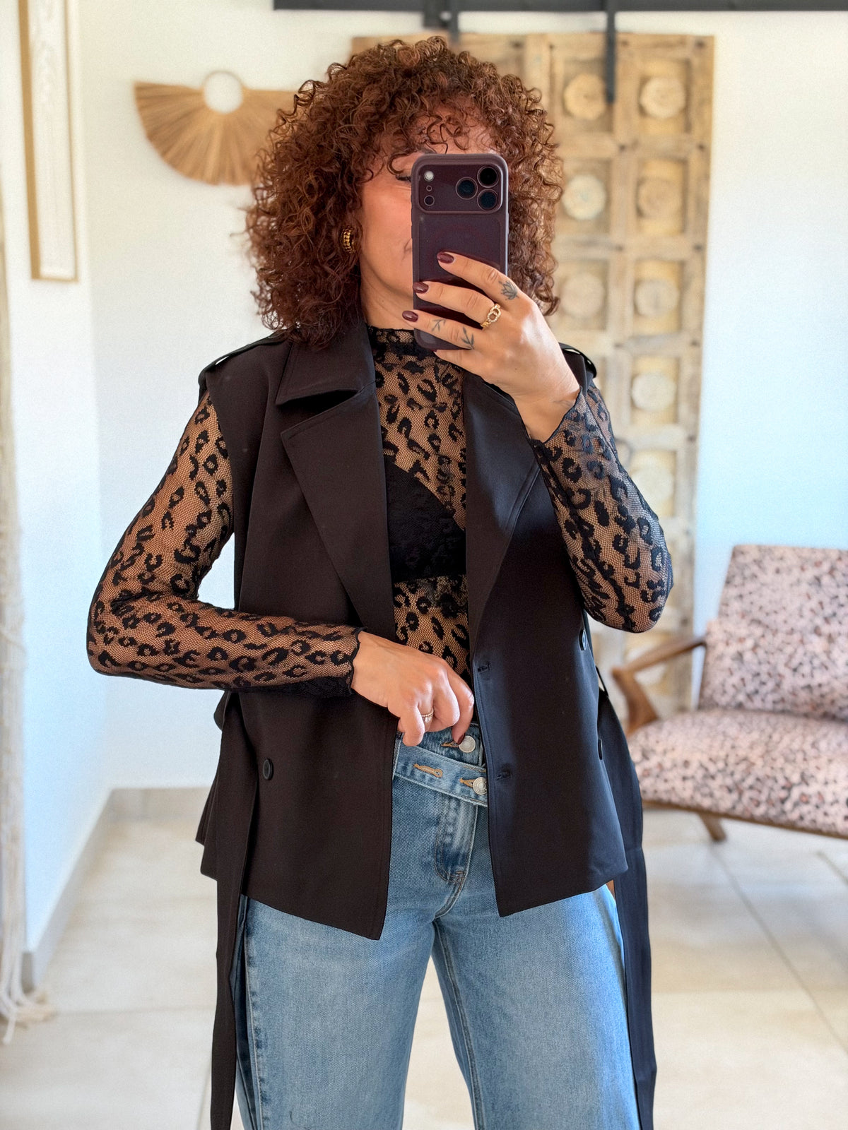 Top Leana – Dentelle leopard noir