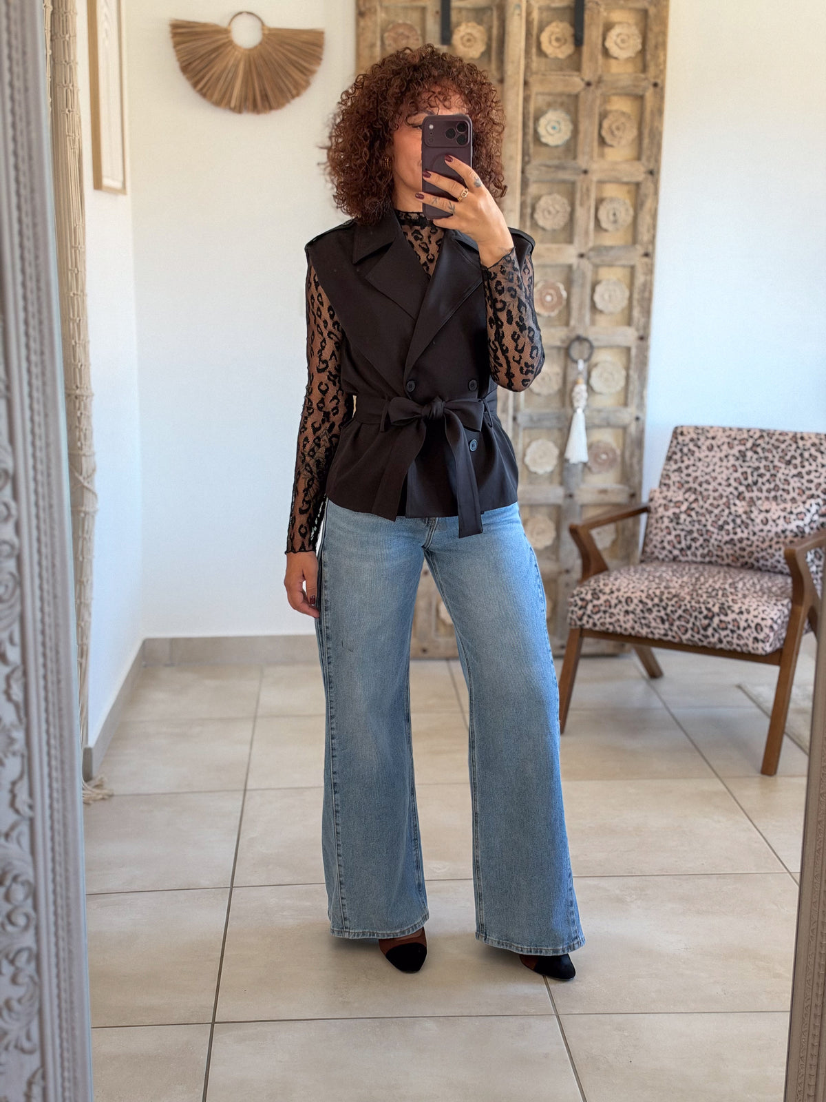 Top Leana – Dentelle leopard noir