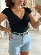 Top Mellie - Noir col twisté V