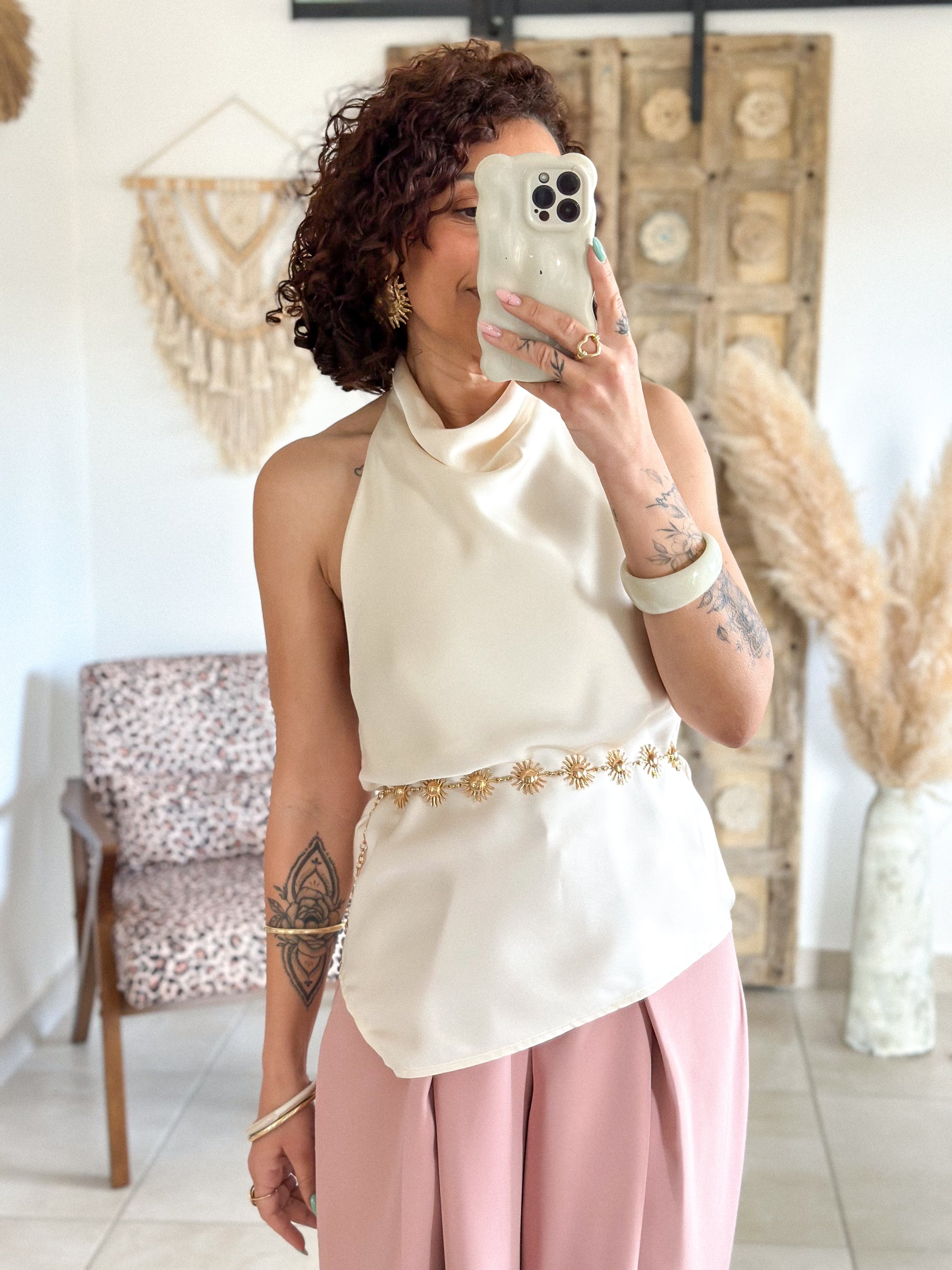 Top Sophie - Satin dos nu ivoire