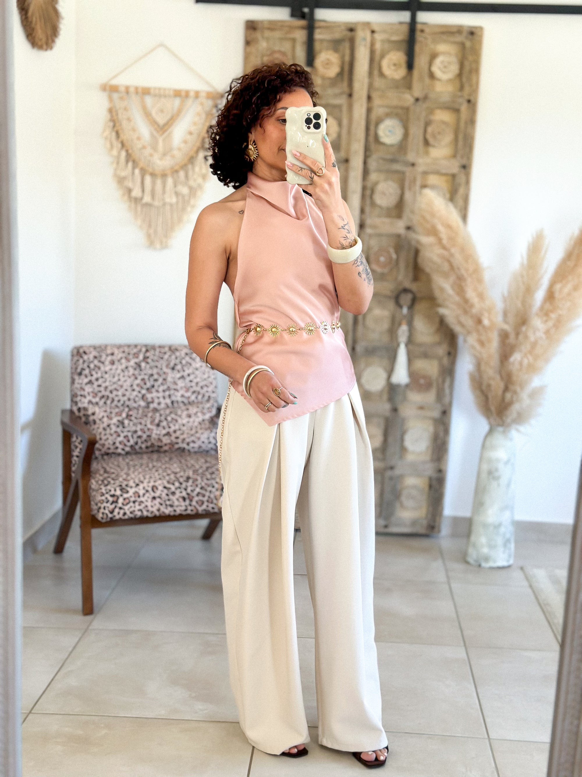 Top Sophie - Satin dos nu rose