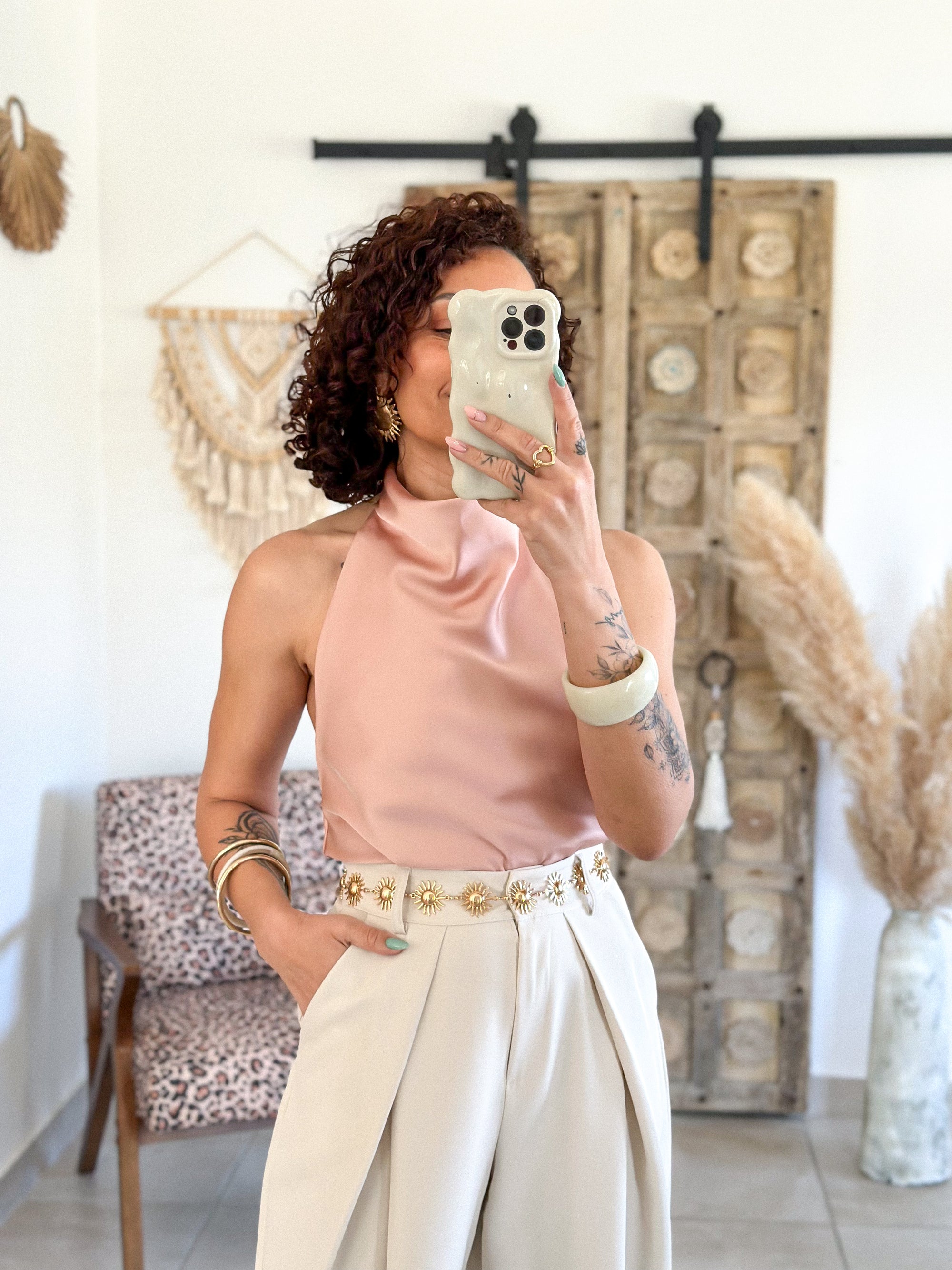 Top Sophie - Satin dos nu rose