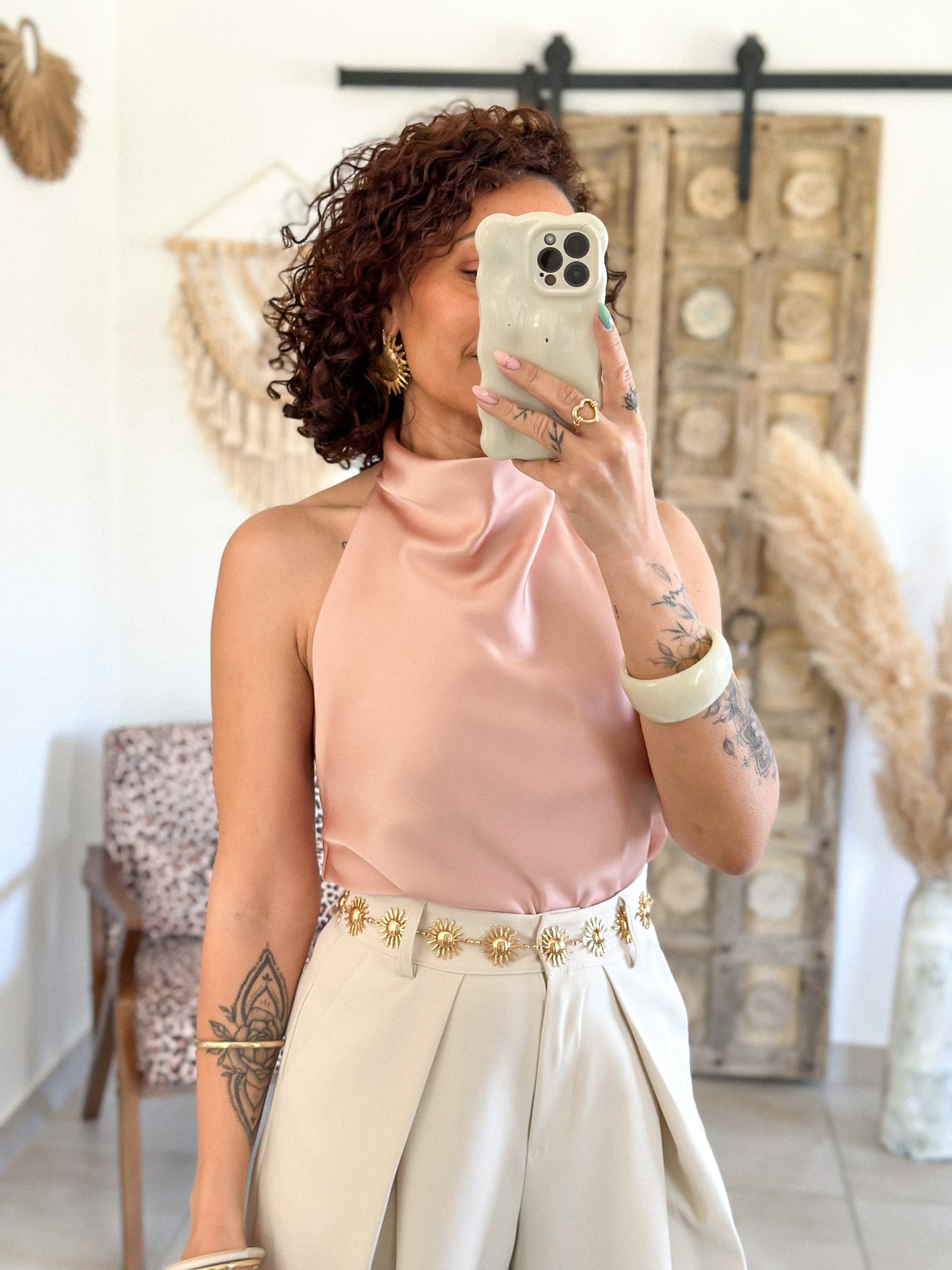 Top Sophie - Satin dos nu rose