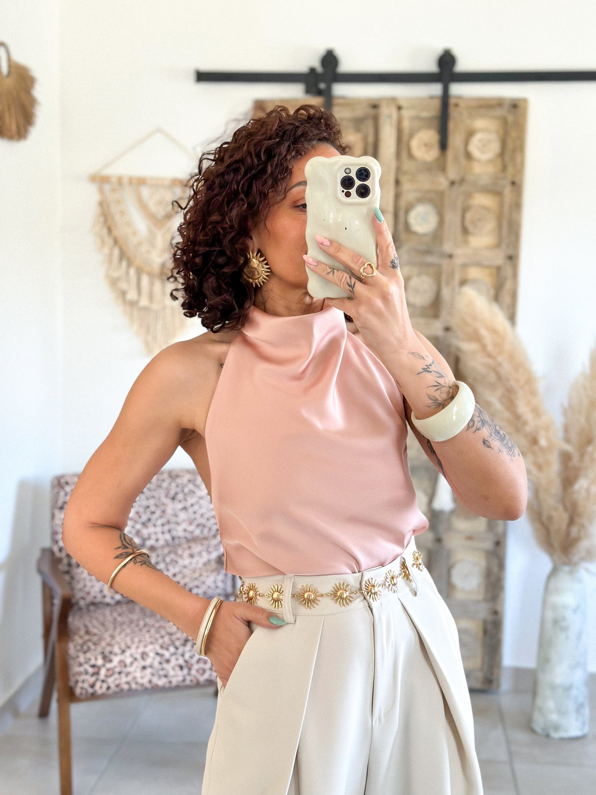 Top Sophie - Satin dos nu rose