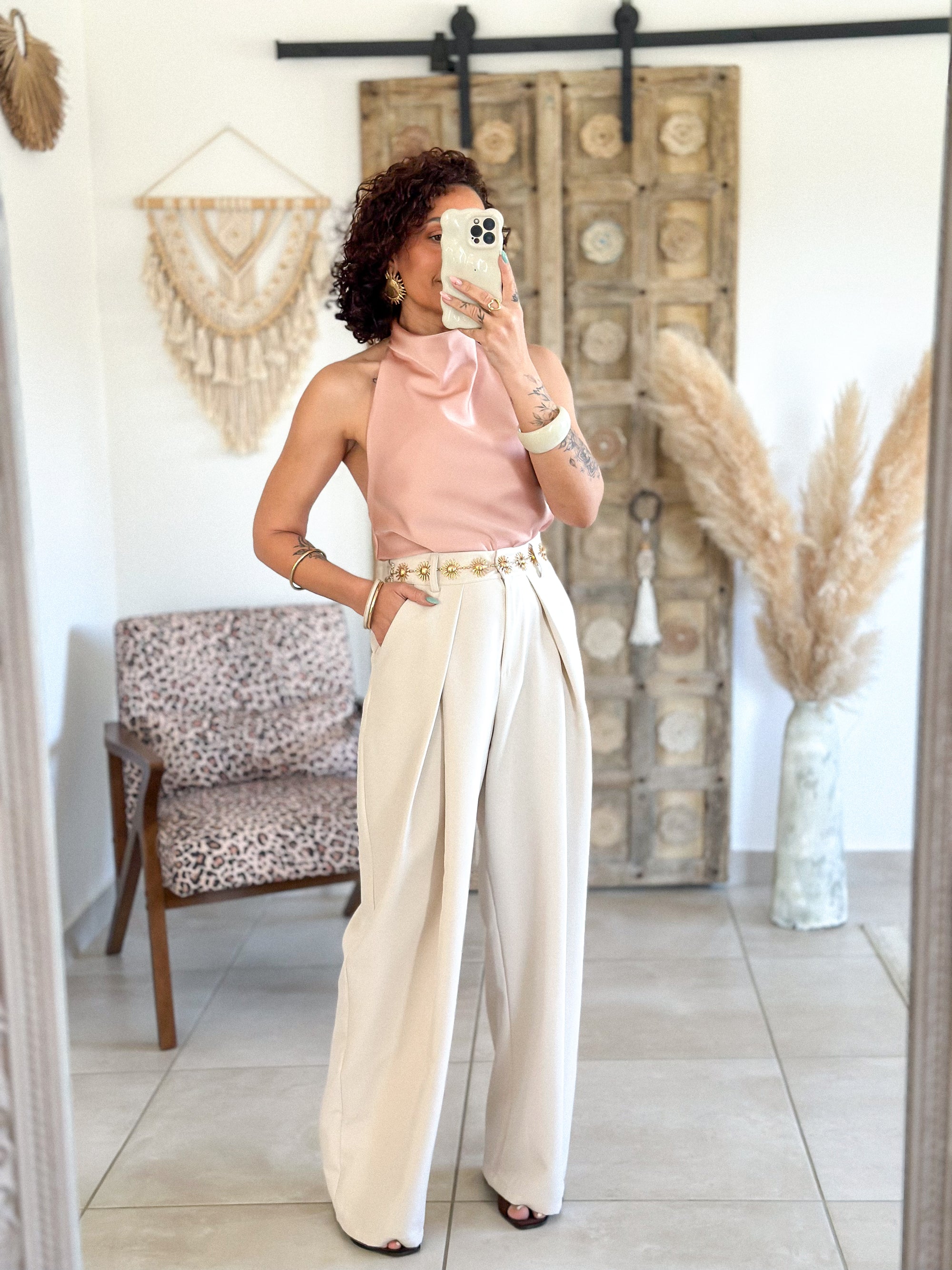Top Sophie - Satin dos nu rose