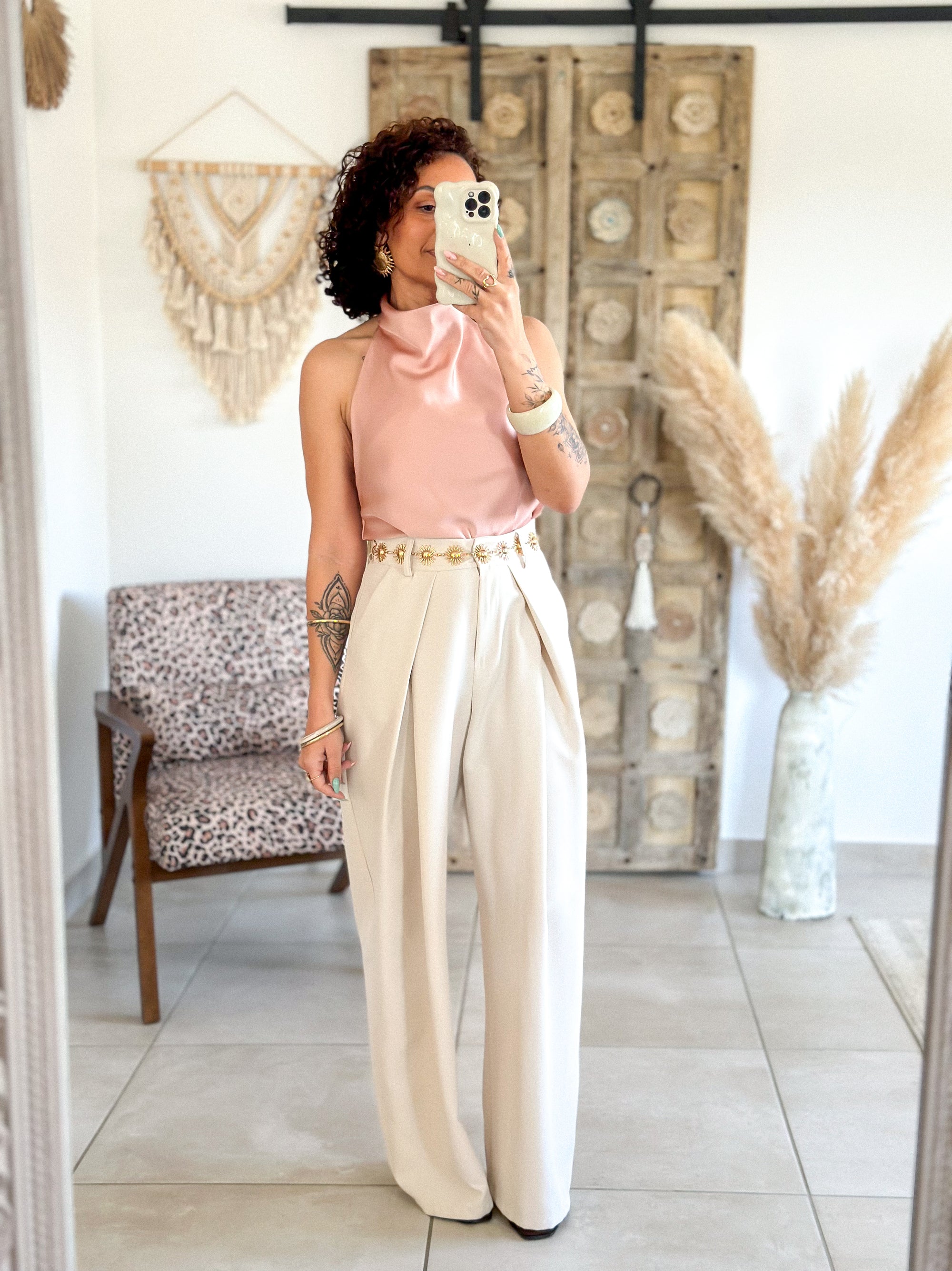 Top Sophie - Satin dos nu rose