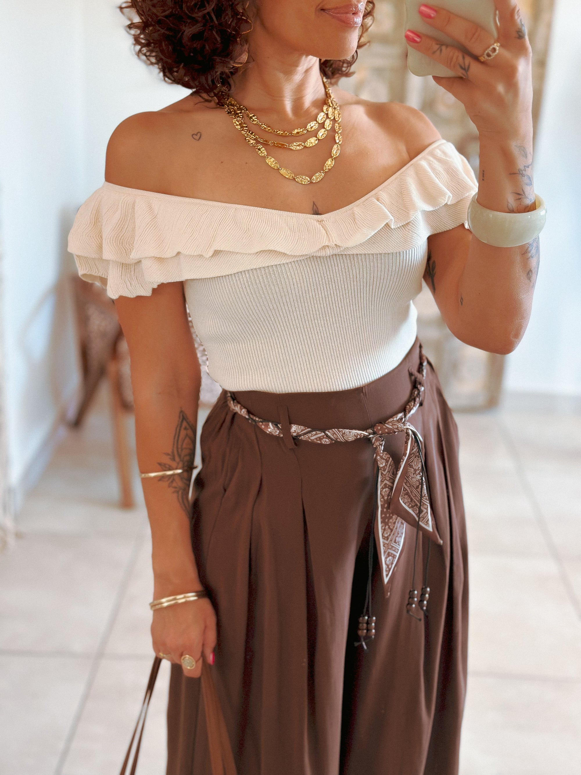 Top Victoria - Maille beige