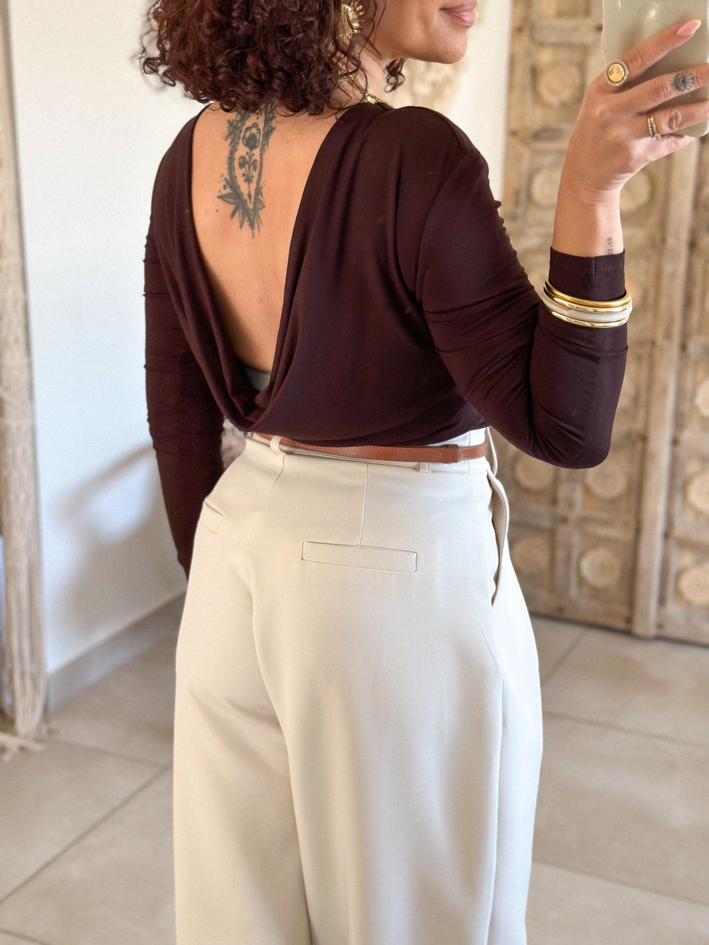 Top Anita - Chocolat dos drapé