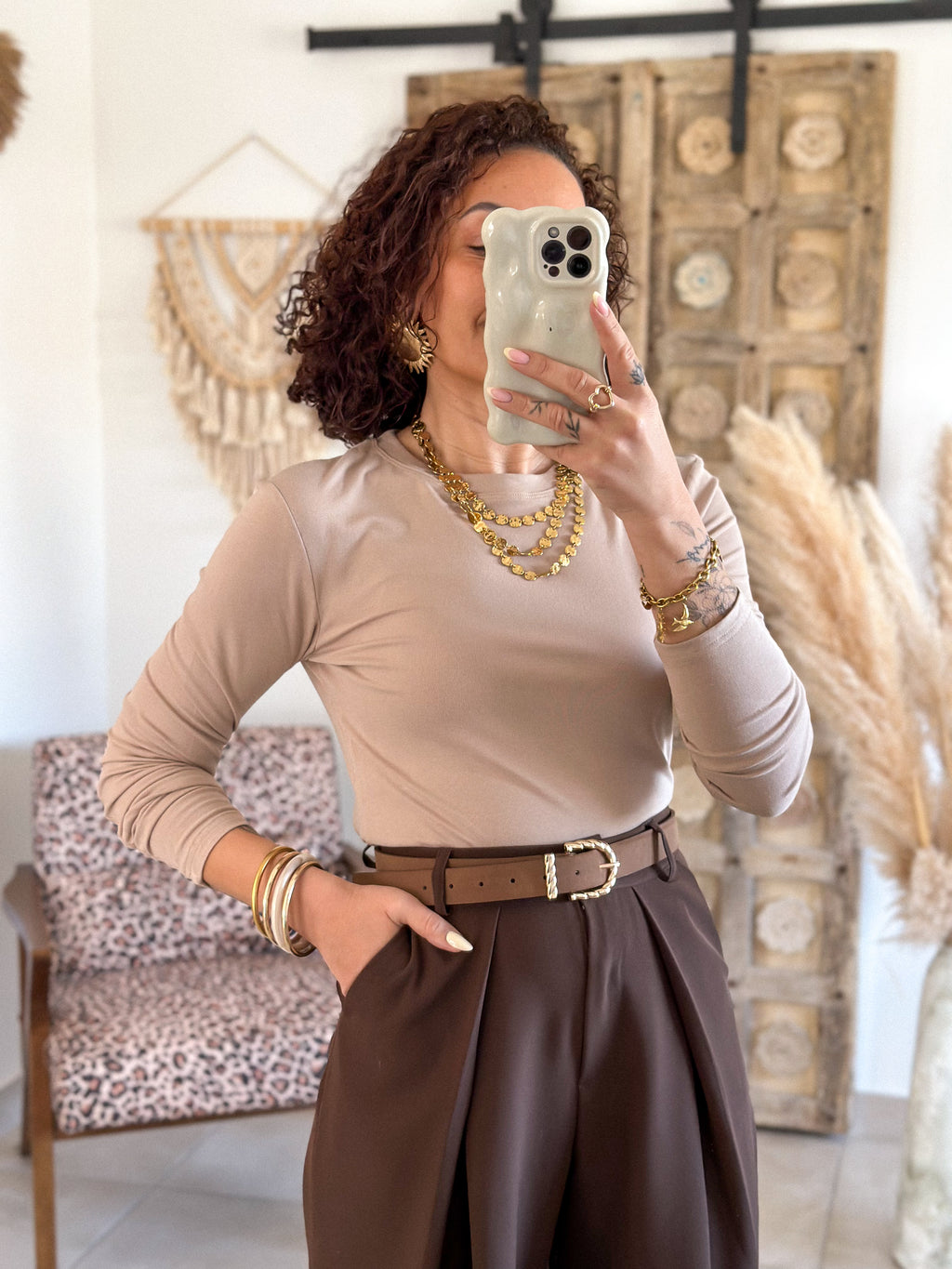 Top Lina – Manches longues Taupe