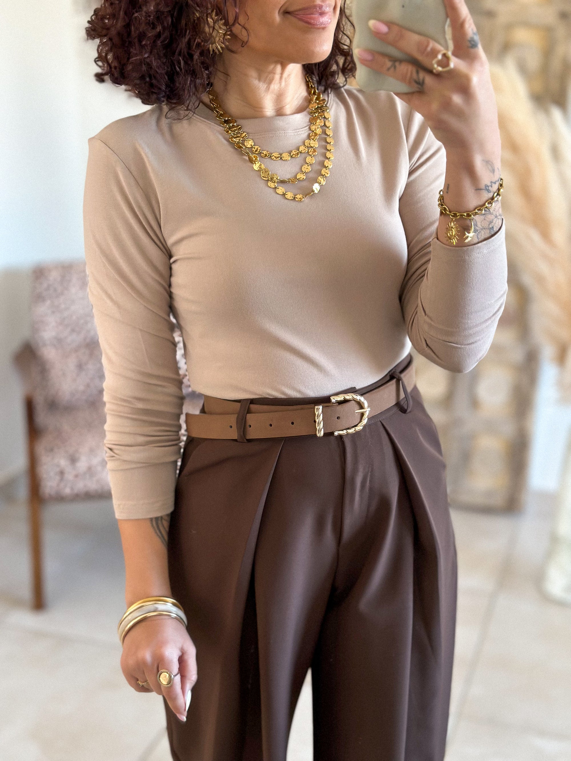 Top Lina – Manches longues Taupe