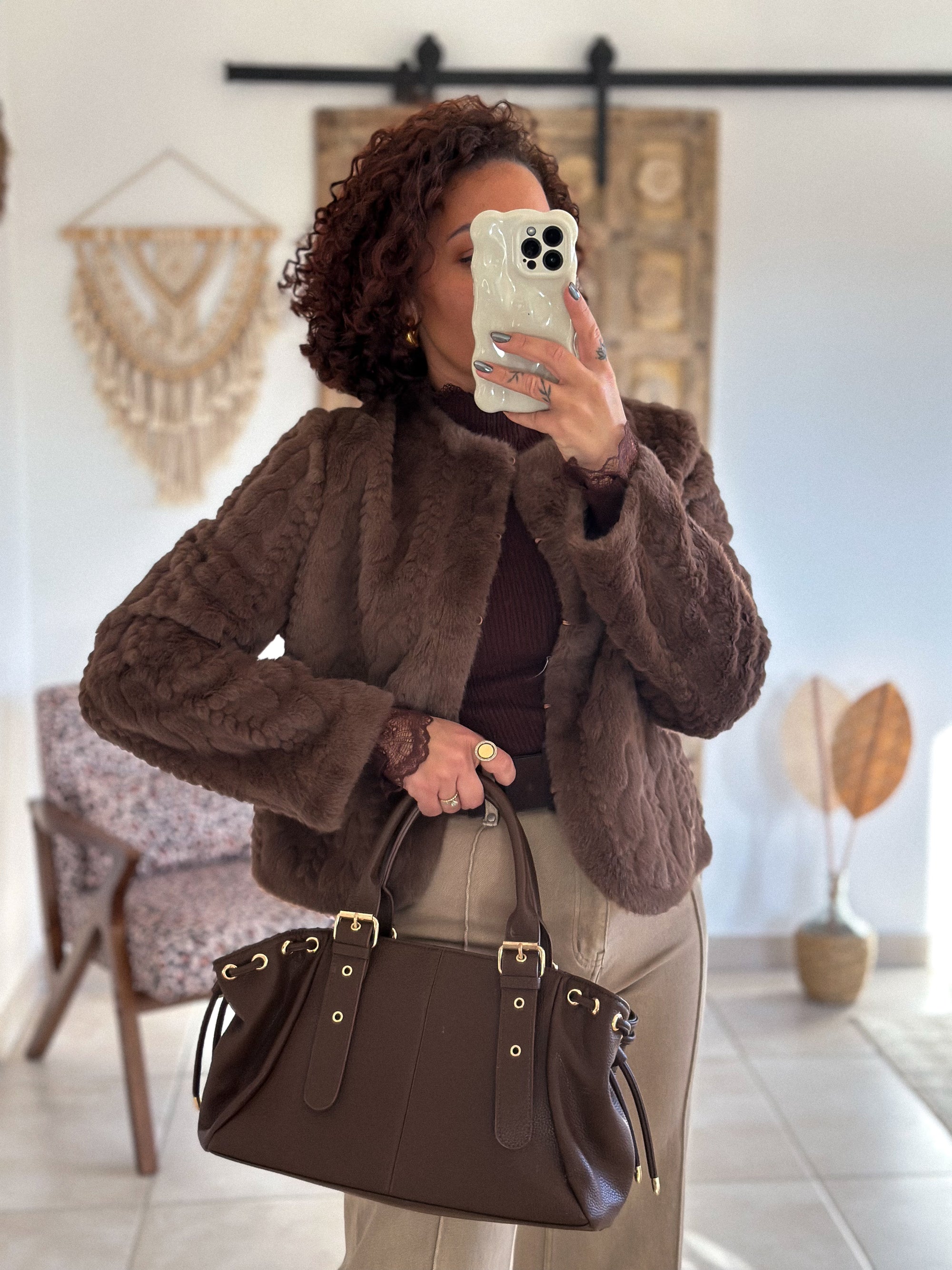 Veste Adélia - fausse fourrure chocolat