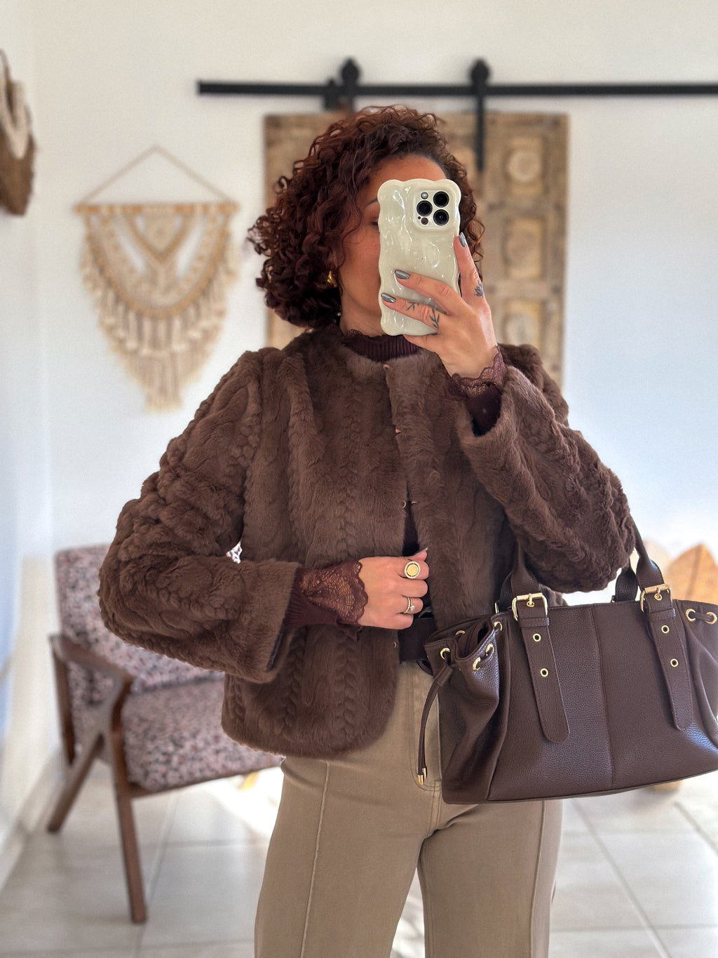 Veste Adélia - fausse fourrure chocolat