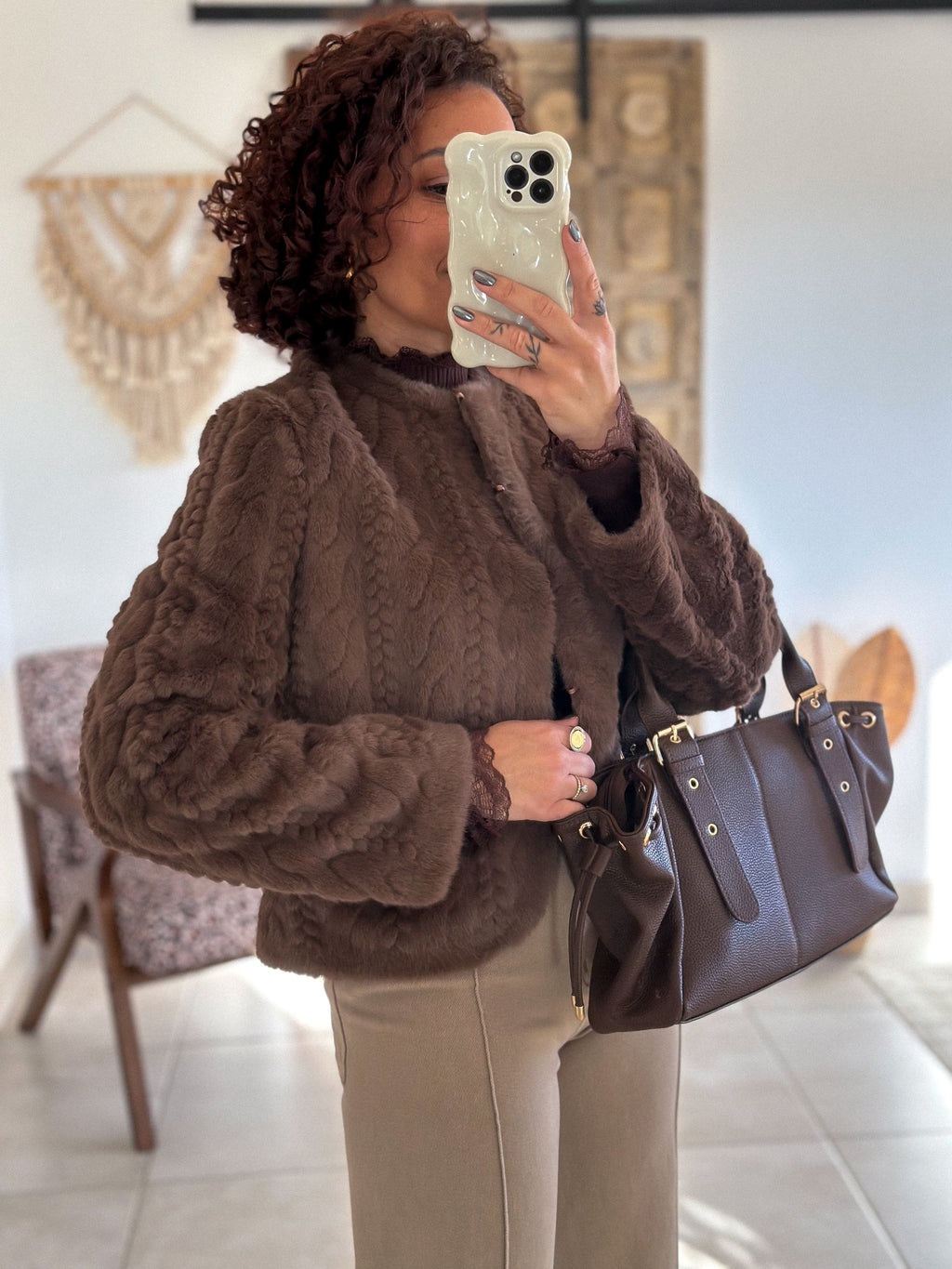 Veste Adélia - fausse fourrure chocolat