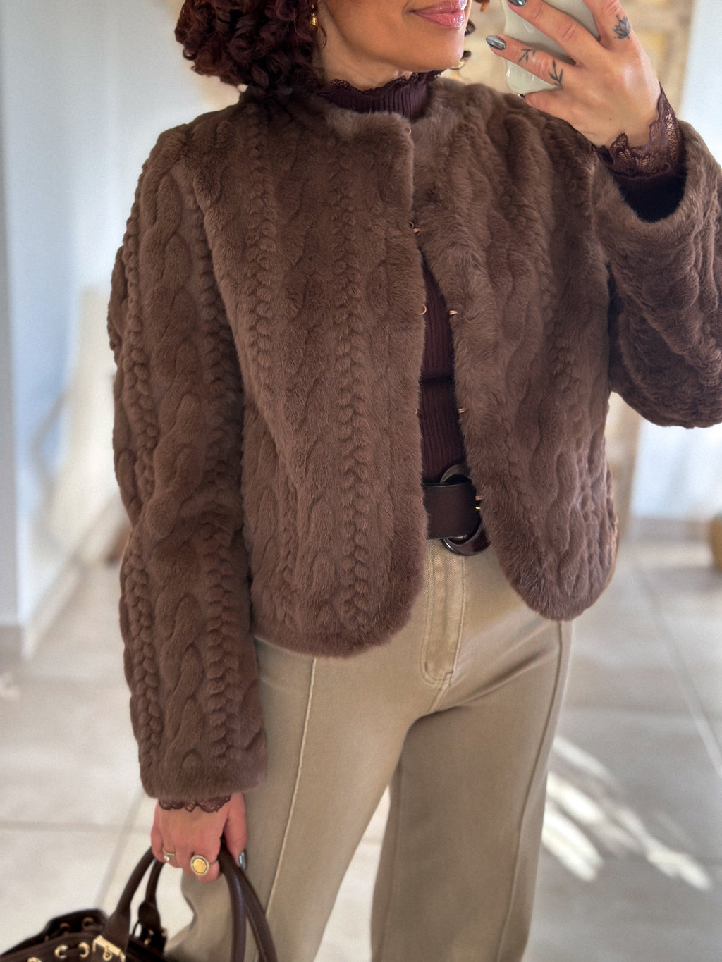 Veste Adélia - fausse fourrure chocolat