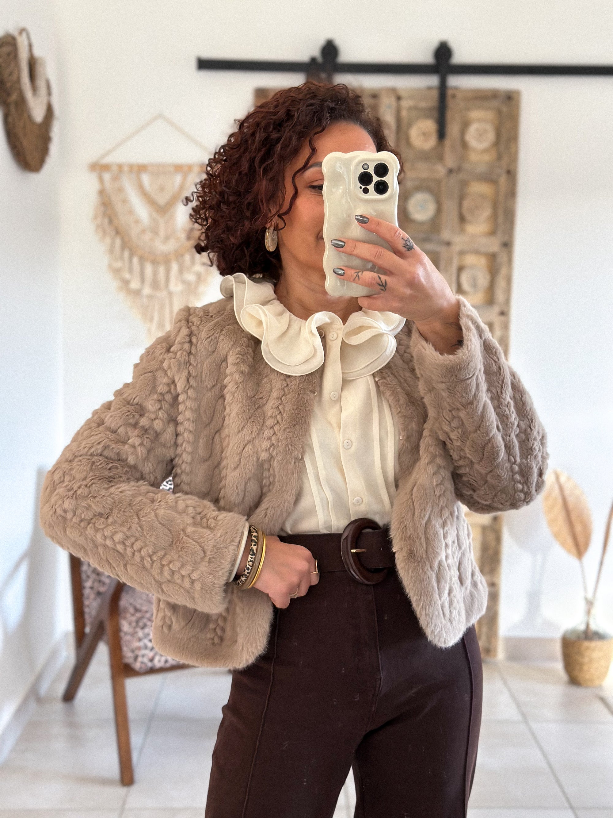 Veste Adélia - fausse fourrure écrue