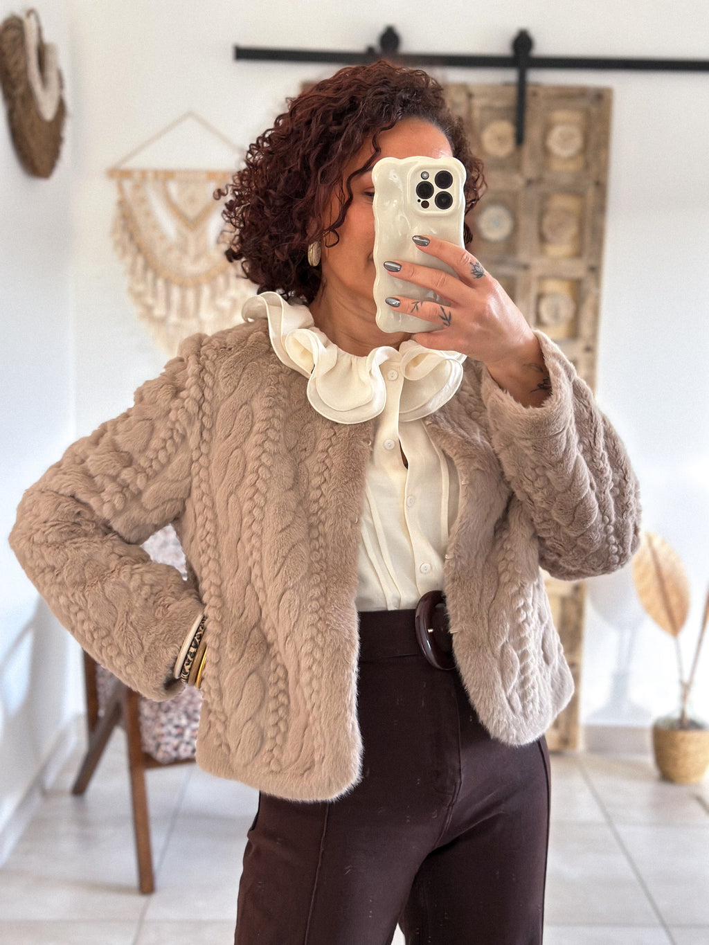 Veste Adélia - fausse fourrure écrue