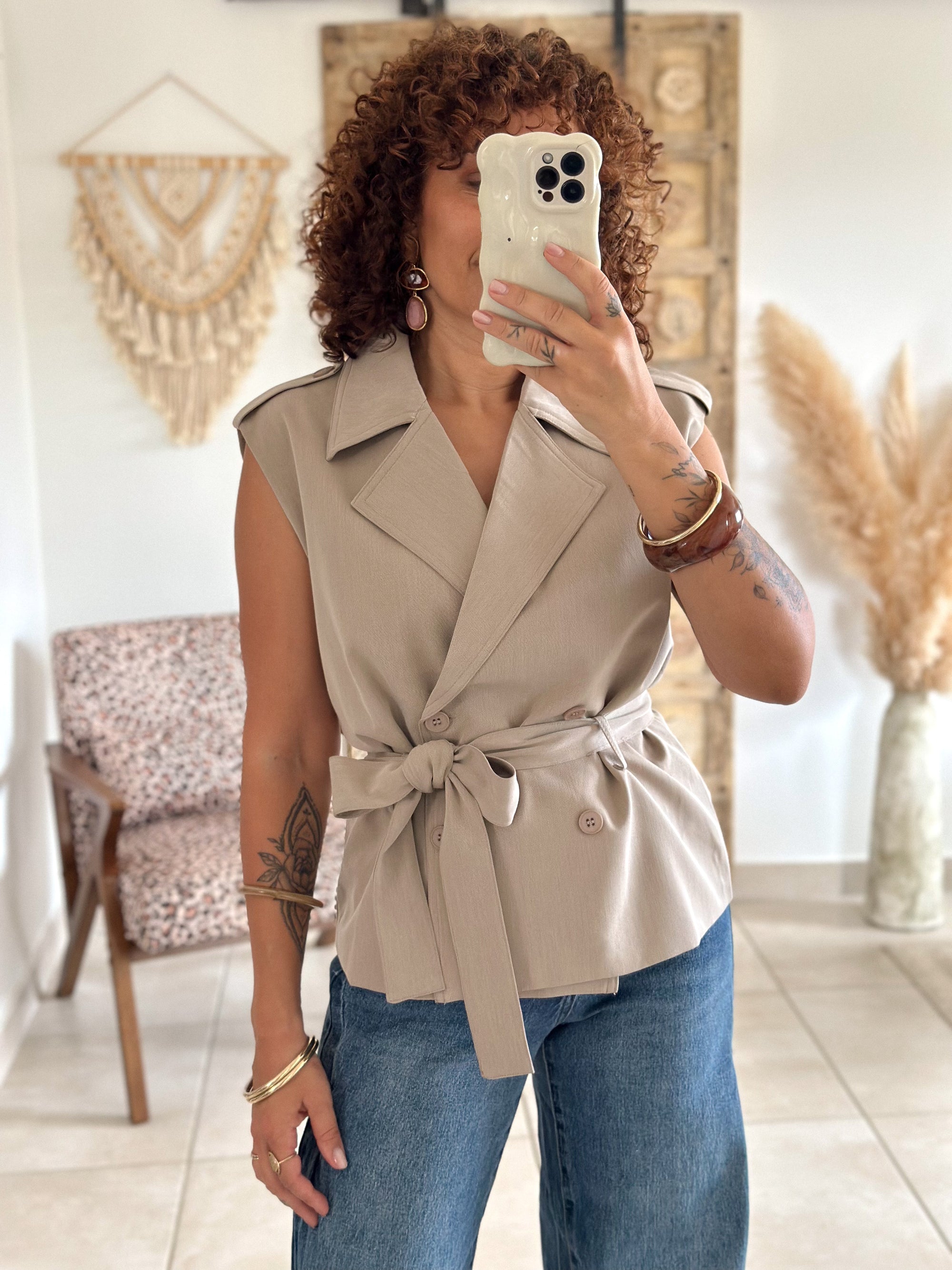 Veste Amal - Taupe sans manches