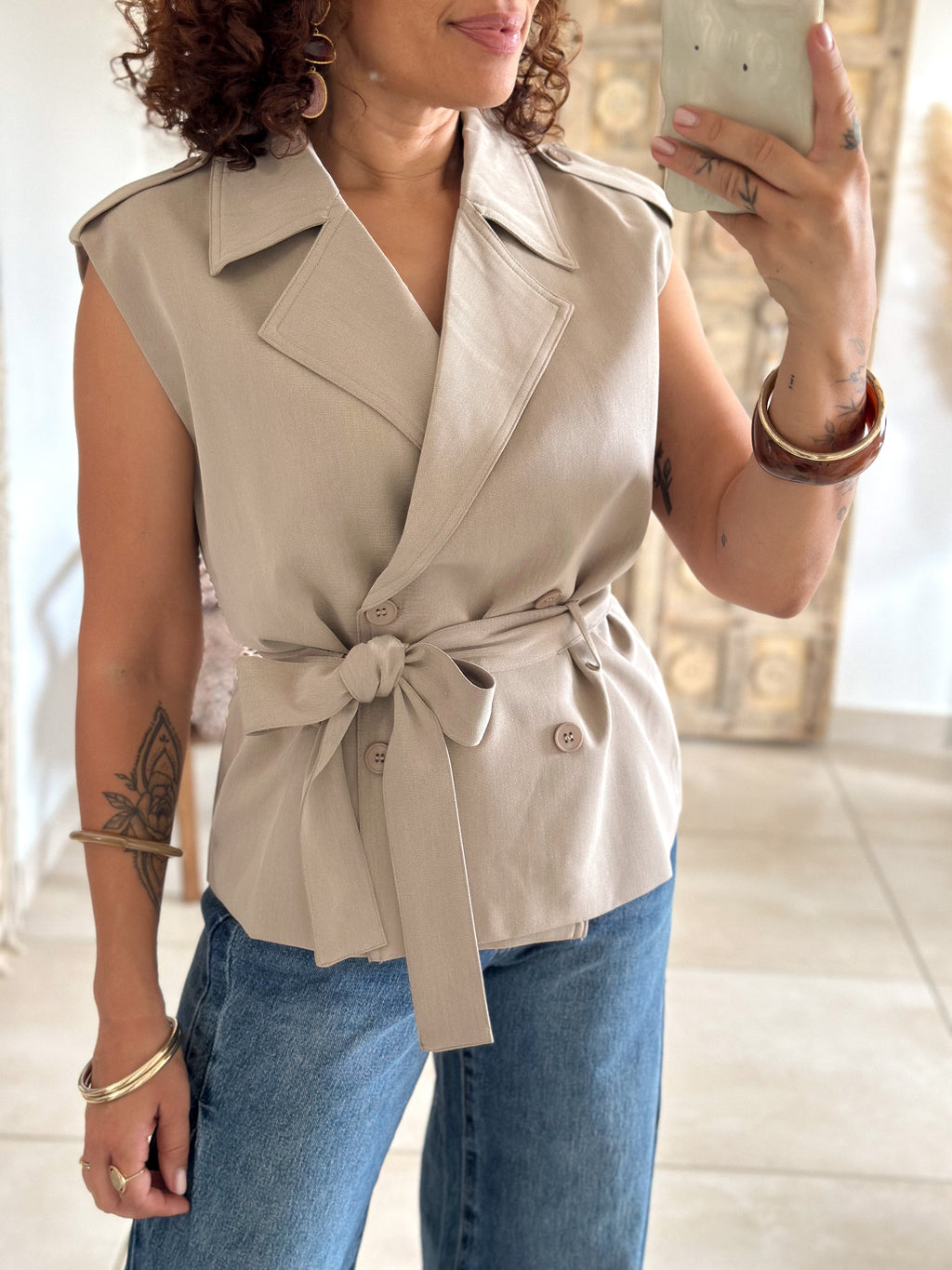 Veste Amal - Taupe sans manches